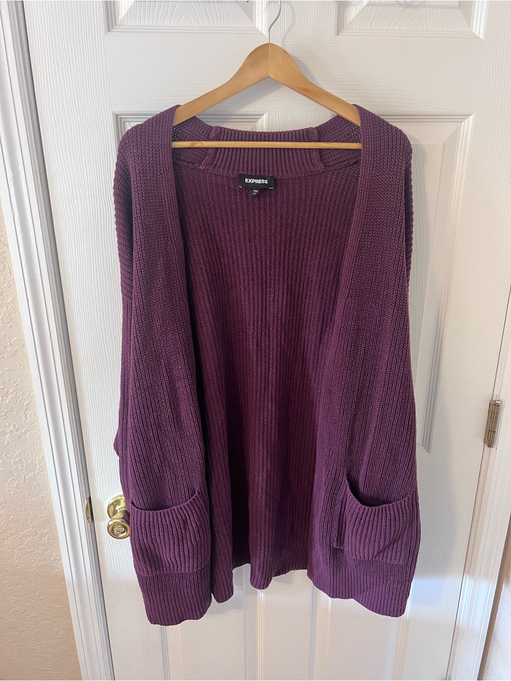 Express Women's Plum Purple Red Open Cardigan Sweater with Front Pockets Size M